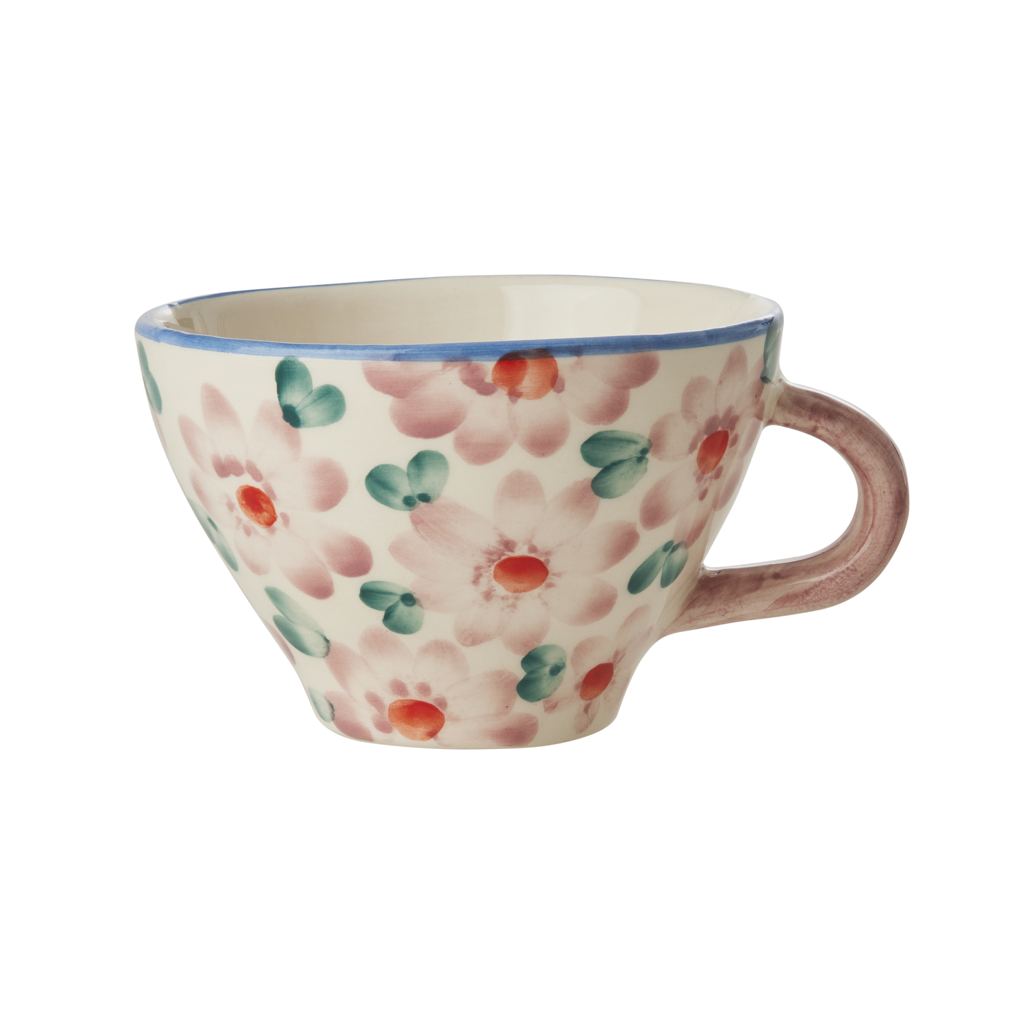 Ceramic Tea Cup with Hand Painted Flowers - Pink - 5.0 oz - - Bowls
