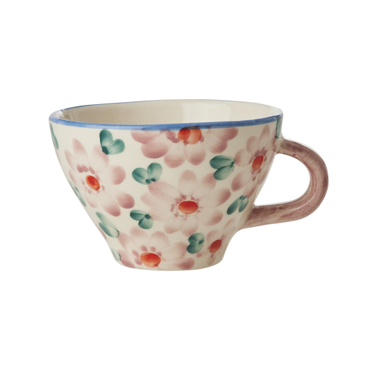 Ceramic Tea Cup with Hand Painted Flowers - Pink - 5.0 oz - - mug