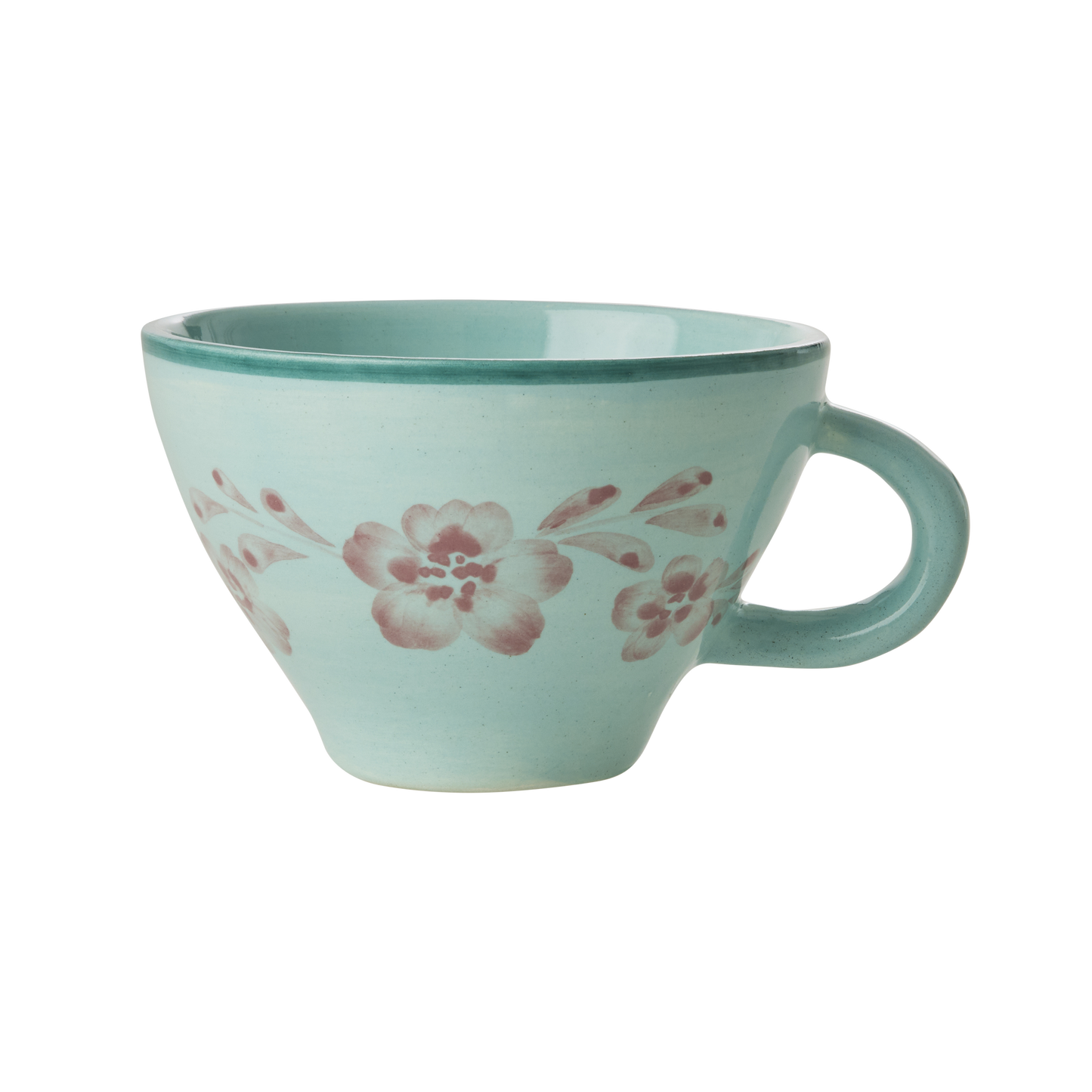 Ceramic Tea Cup with Hand Painted Soft Pink Flower Vine - 5.0 oz - - Bowls