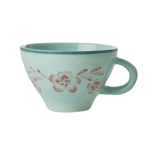 Ceramic Tea Cup with Hand Painted Soft Pink Flower Vine - 5.0 oz - - Bowls