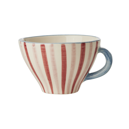 Ceramic Tea Cup with Hand Painted Stripes - 5.0 oz - - mugs