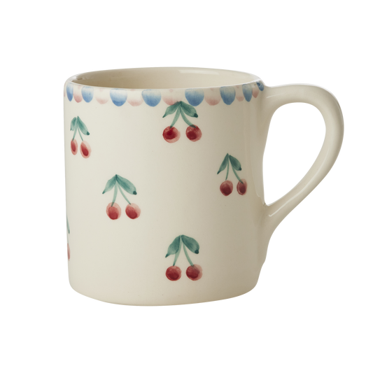 Ceramic Mug with Hand Painted Cherries - 14.2 oz - - mug