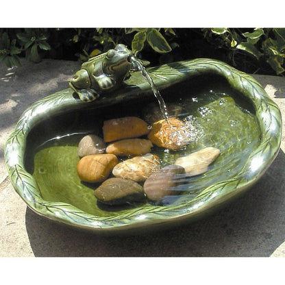 Green Glazed Ceramic Fountain Bird Bath with Frog and Solar Pump- HomePacific- {{Product type}}