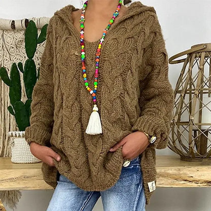 Women's Hooded Solid Color Knitted Sweater - Kia Day Design