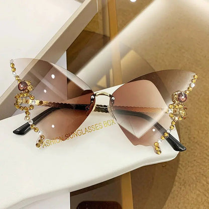 Diamond Butterfly Sunglasses Women Rimless Oversized Kia Day Design