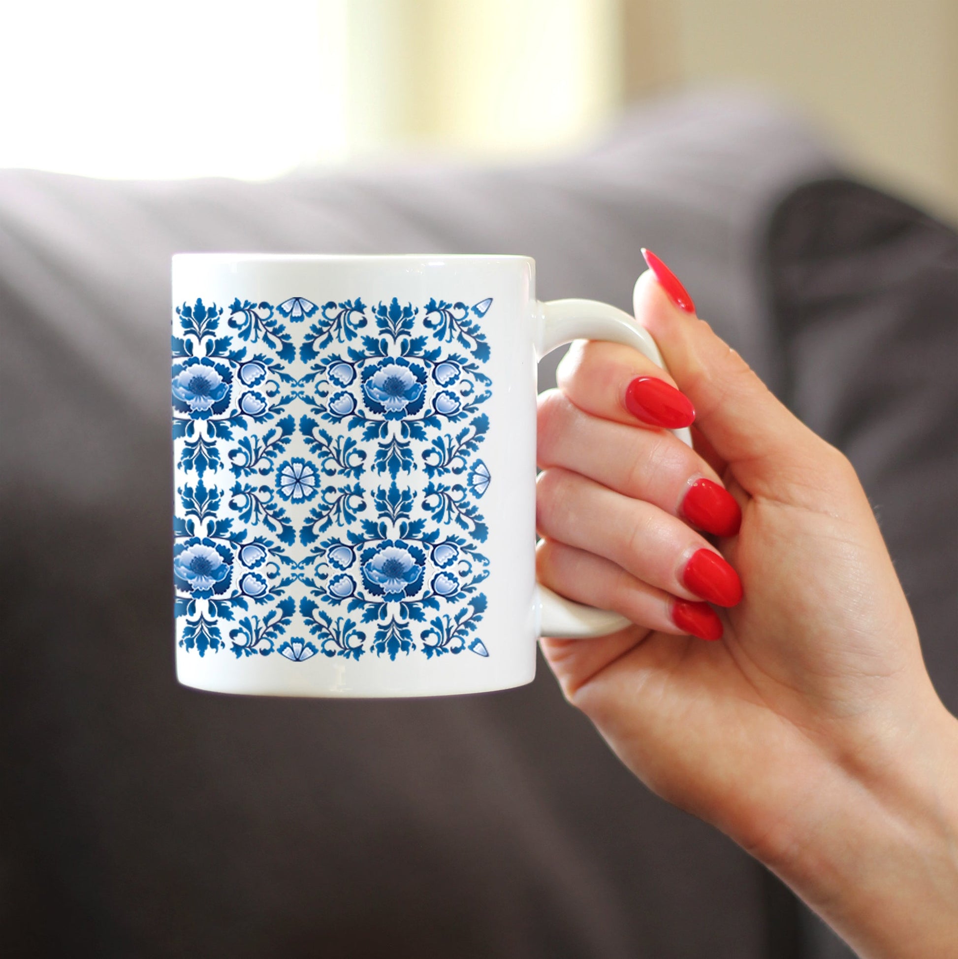 Delft Blue and White Coffee Mug Floral Dutch Pattern Gifts White Ceramic Coffee Cup - - Coffee Mugs
