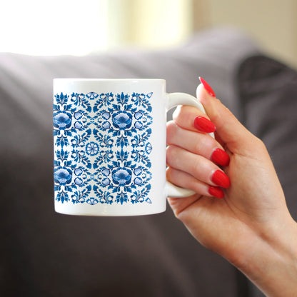 Delft Blue and White Coffee Mug Floral Dutch Pattern Gifts White Ceramic Coffee Cup - - Coffee Mugs