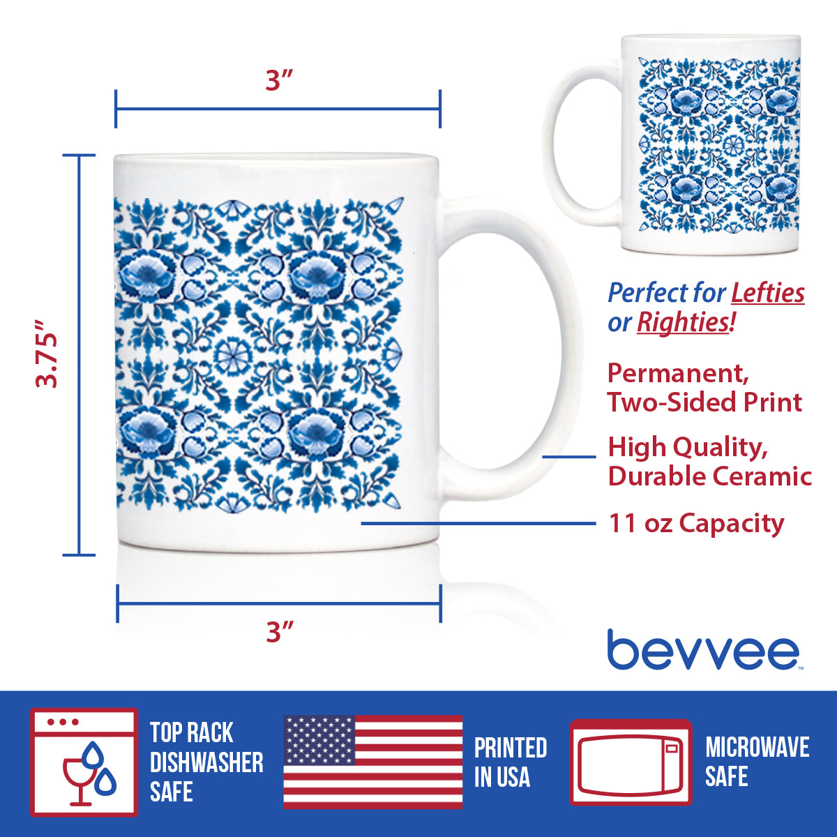 Delft Blue and White Coffee Mug Floral Dutch Pattern Gifts White Ceramic Coffee Cup - - Coffee Mugs