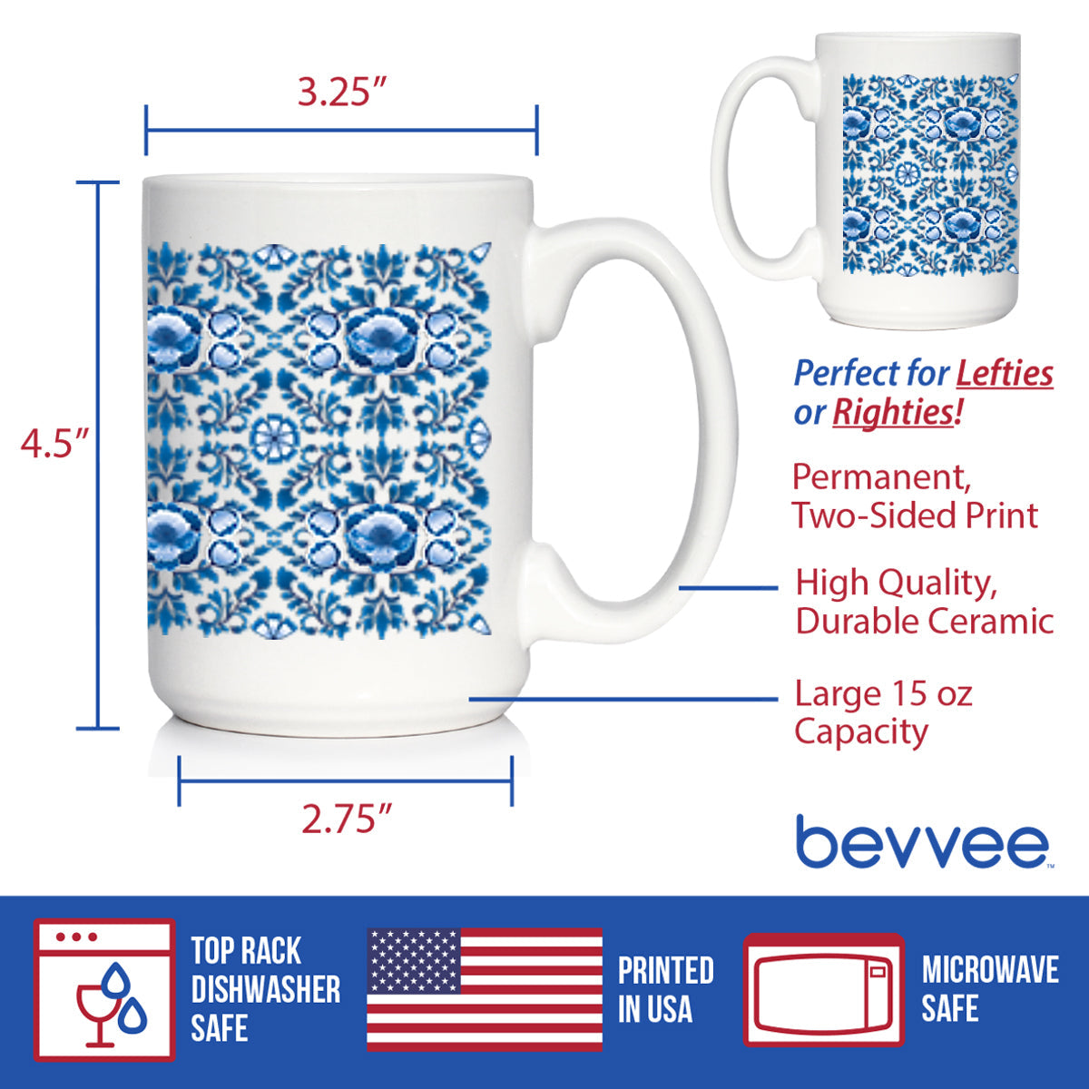 Delft Blue and White Coffee Mug Floral Dutch Pattern Gifts White Ceramic Coffee Cup - - Coffee Mugs