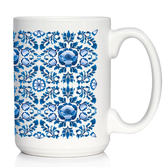 Delft Blue and White Coffee Mug Floral Dutch Pattern - - Coffee Mugs