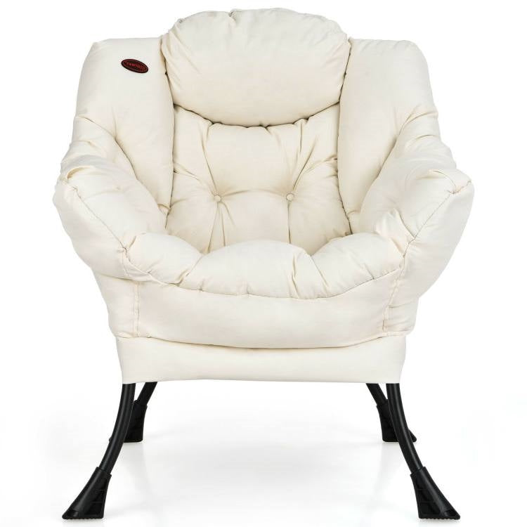 Upholstered Contemporary Cushioned Accent Chair with Side Pocket in Beige - - Living Room > Accent Chairs