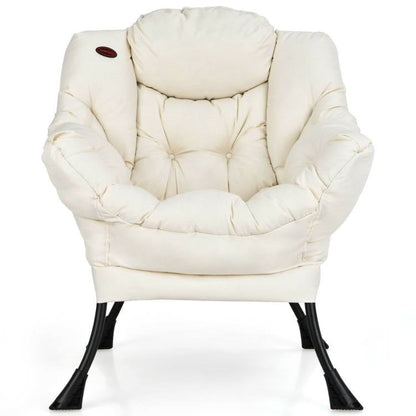 Upholstered Contemporary Cushioned Accent Chair with Side Pocket in Beige - - Living Room > Accent Chairs