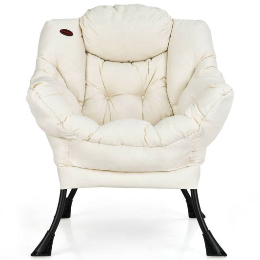 Upholstered Contemporary Cushioned Accent Chair with Side Pocket in Beige - - Living Room > Accent Chairs