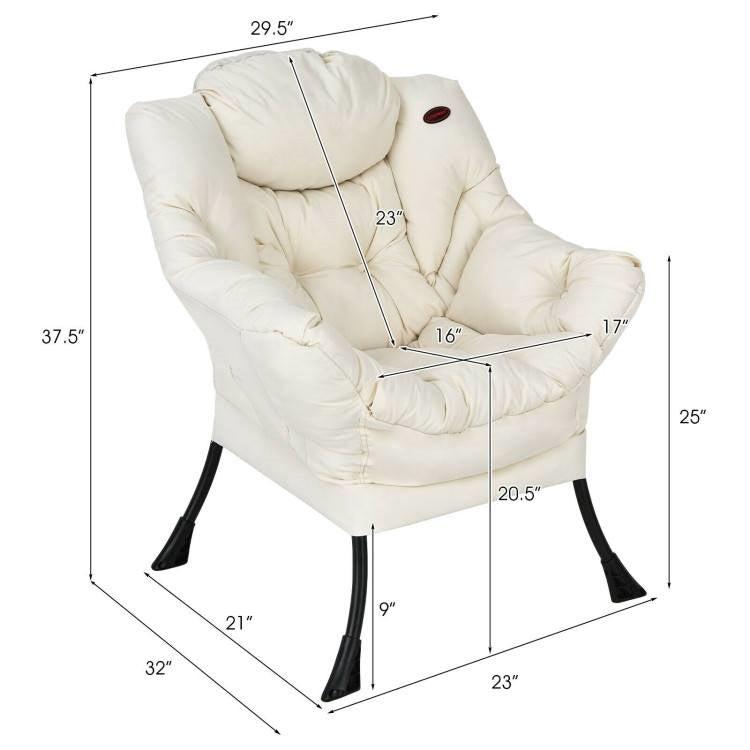 Upholstered Contemporary Cushioned Accent Chair with Side Pocket in Beige - - Living Room > Accent Chairs