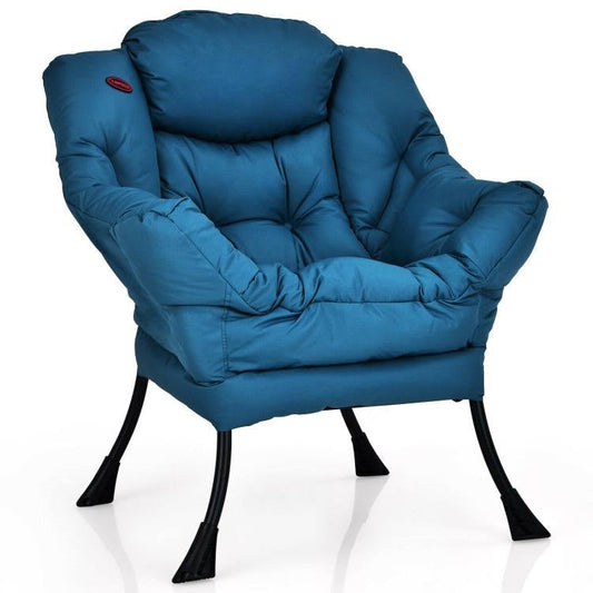 Modern Cushioned Accent Chair with Side Pocket in Navy Blue Upholstered Fabric - - Living Room > Accent Chairs