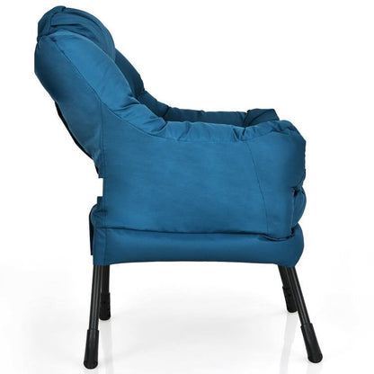 Modern Cushioned Accent Chair with Side Pocket in Navy Blue Upholstered Fabric - - Living Room > Accent Chairs