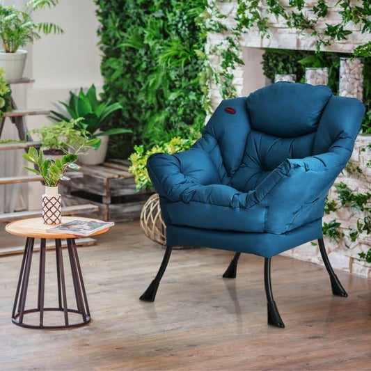 Modern Cushioned Accent Chair with Side Pocket in Navy Blue Upholstered Fabric - - Living Room > Accent Chairs