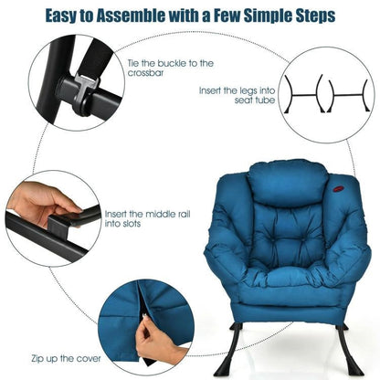 Modern Cushioned Accent Chair with Side Pocket in Navy Blue Upholstered Fabric - - Living Room > Accent Chairs