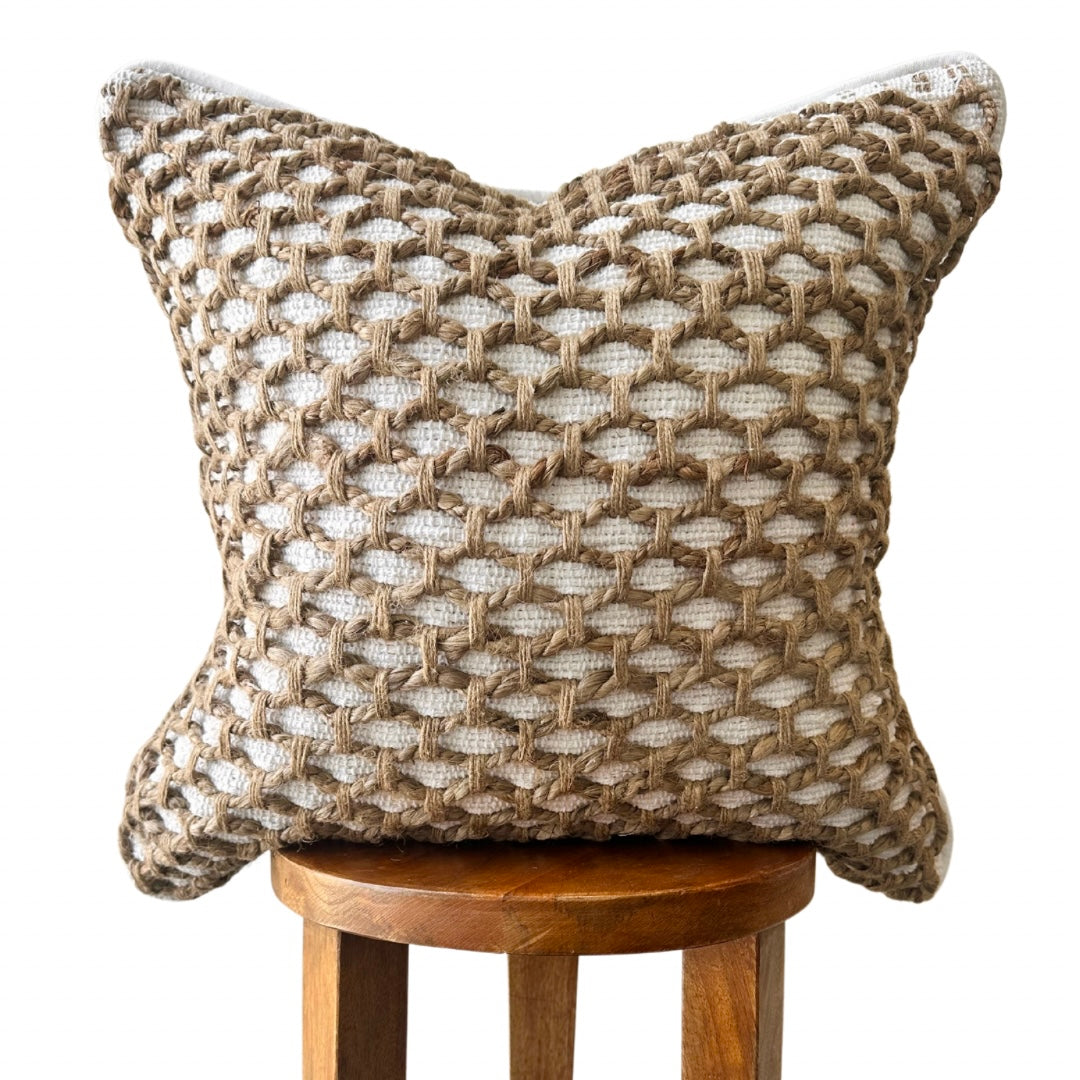 Tuban Pillow Cover – Neutral Textured Boho Accent Pillow - -