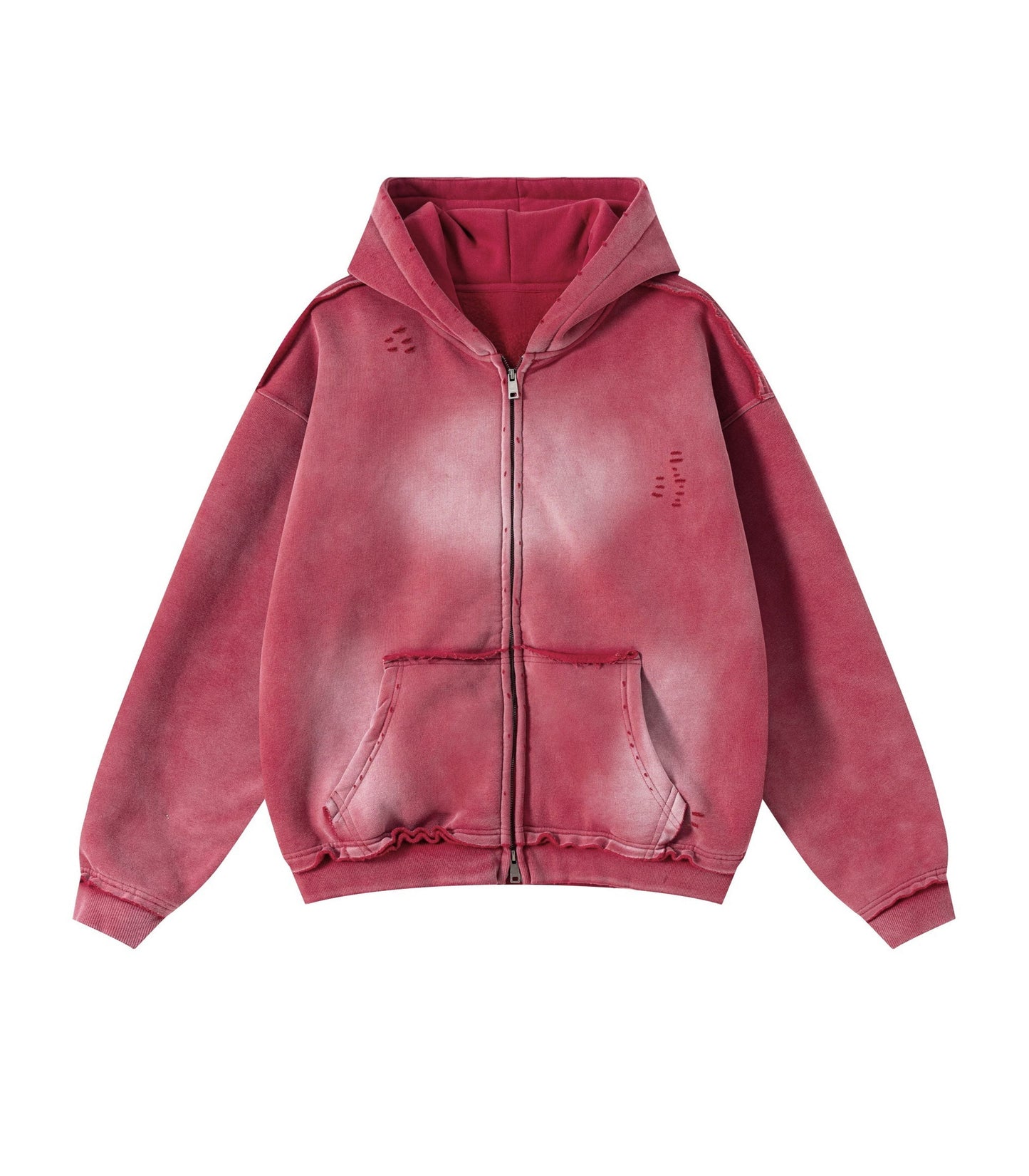 ROSE DISTRESSED ZIP HOODIE- UNDEVELOPED- {{Product type}}