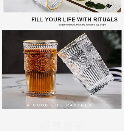 Embossed Sunflower Glass Mug - Scandinavian Style Drinkware Kia Day Design