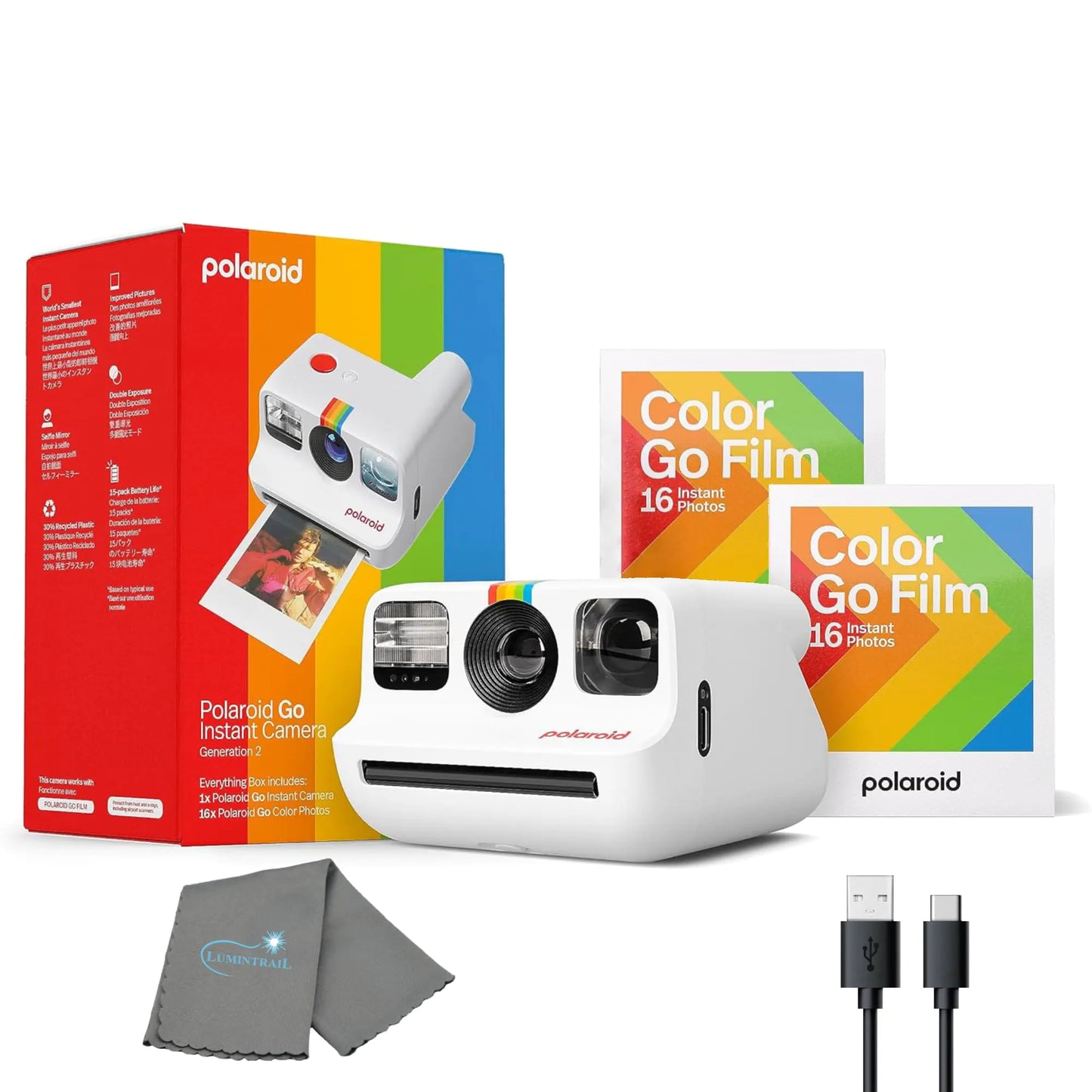 White Polaroid Generation 2 Go Instant Mini Camera Starter Set - Kia Day Design