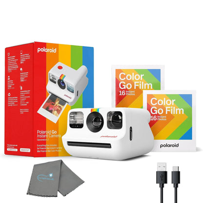 Polaroid Generation 2 Go Instant Mini Camera Starter Set White Instant Camera with 32 Polaroid Go Color Instant Film Bundle with a Lumintrail Lens Cleaning Cloth Kia Day Design