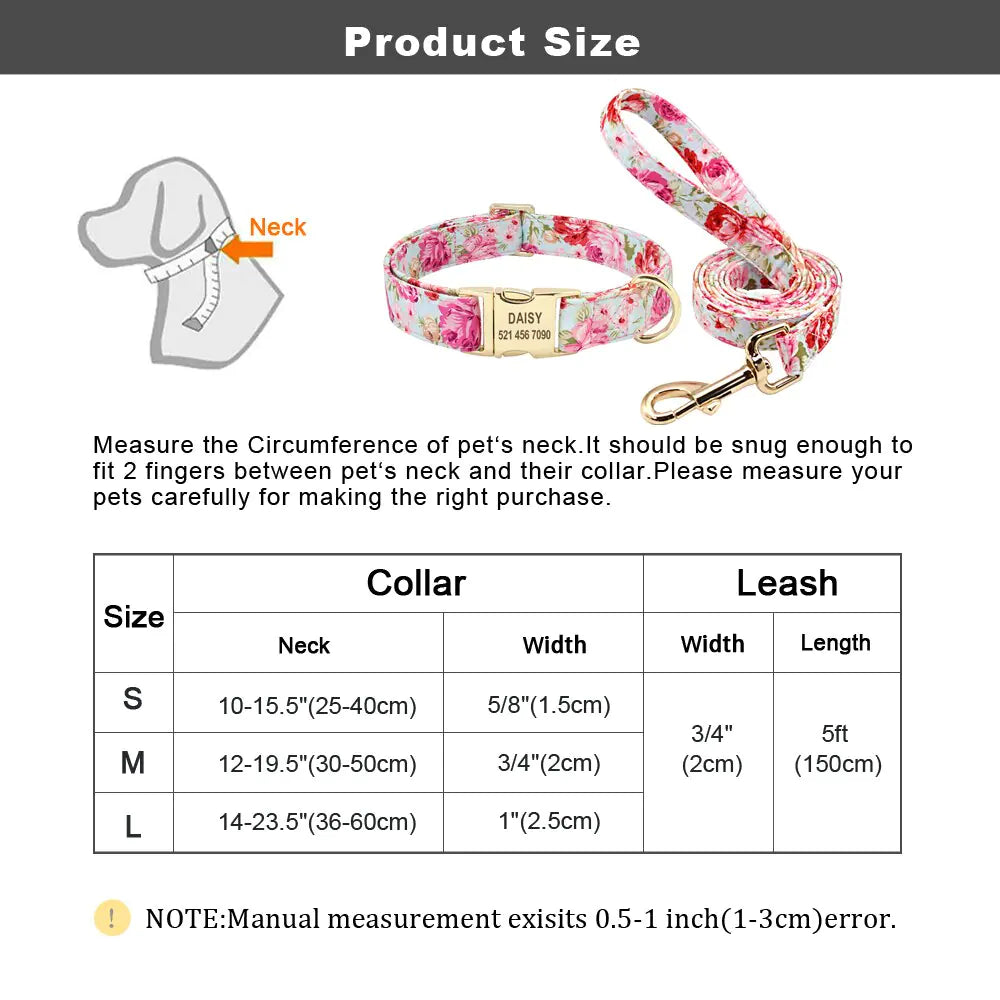 Printed Dog Collar and Leash Set