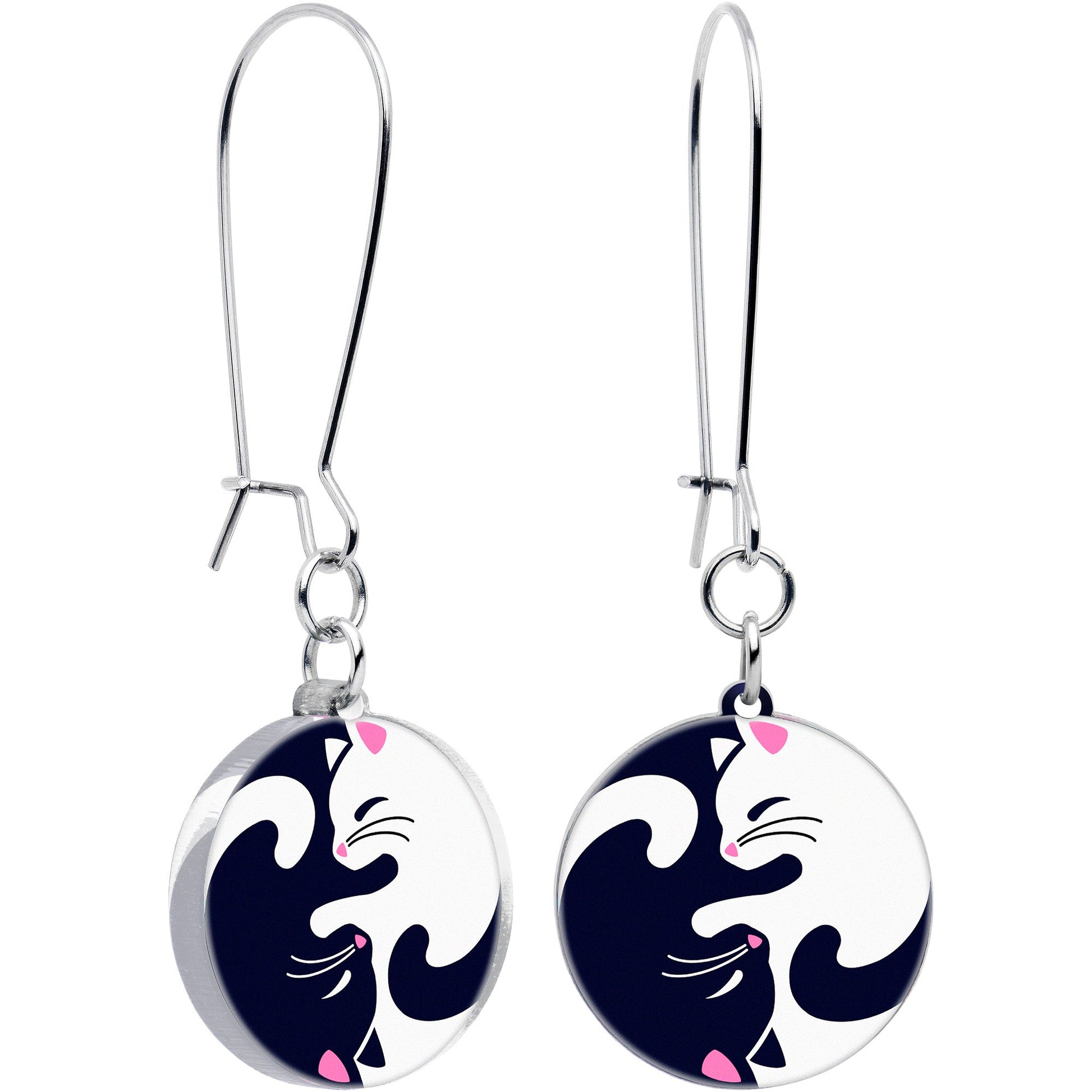 Cute Kitty Cat Yin Yang Dangle Earrings by Onyx O - - EARRINGS Dangle