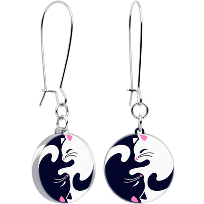 Cute Kitty Cat Yin Yang Dangle Earrings by Onyx O - - EARRINGS Dangle
