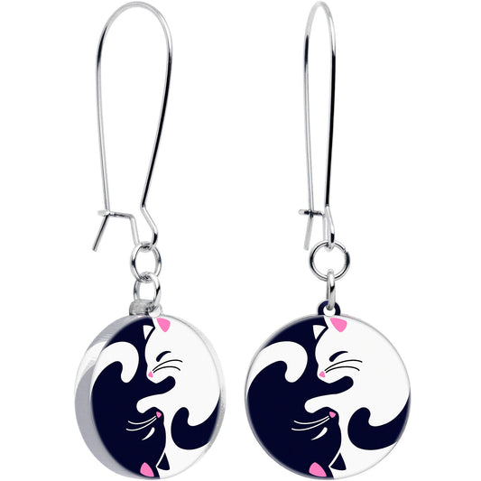 Cute Kitty Cat Yin Yang Dangle Earrings by Onyx O - - EARRINGS Dangle