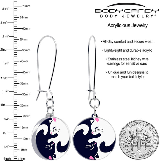 Cute Kitty Cat Yin Yang Dangle Earrings by Onyx O - - EARRINGS Dangle