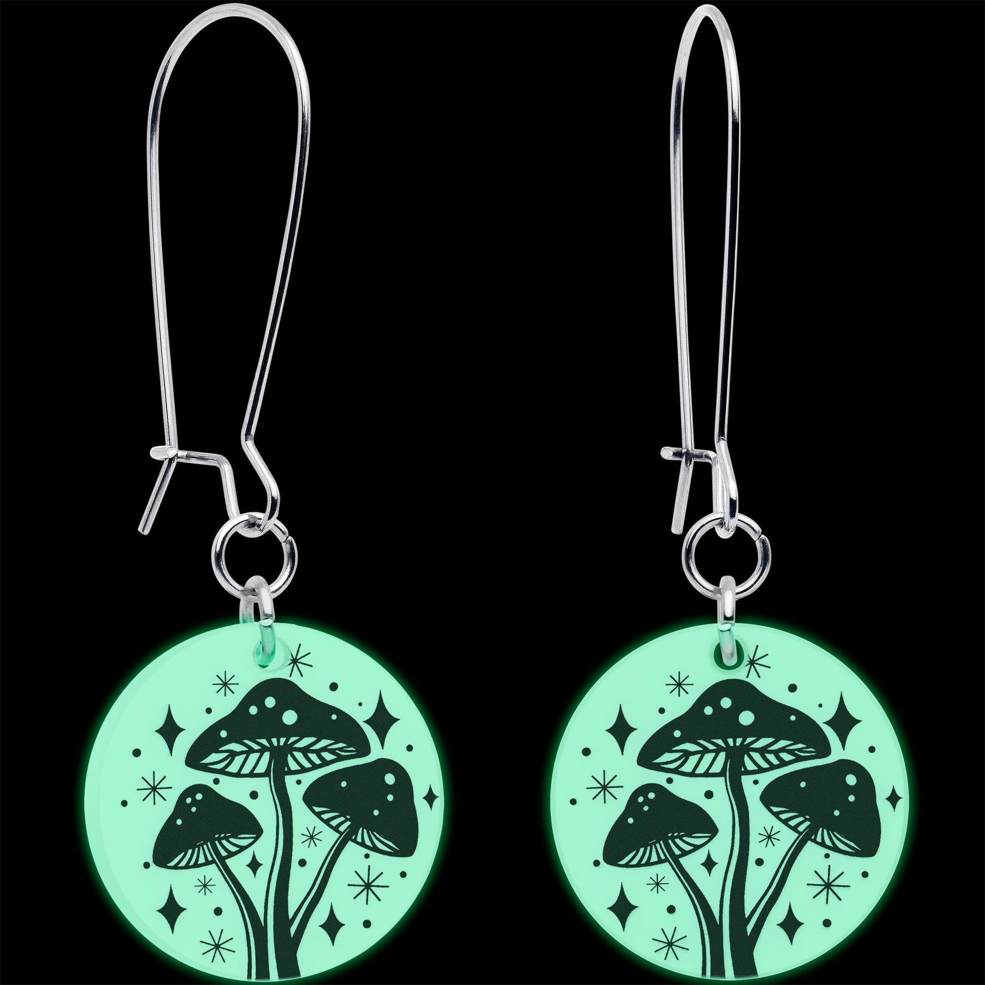 Glow in the Dark Mystic Mushroom Dangle Earrings by Onyx O - - EARRINGS Dangle