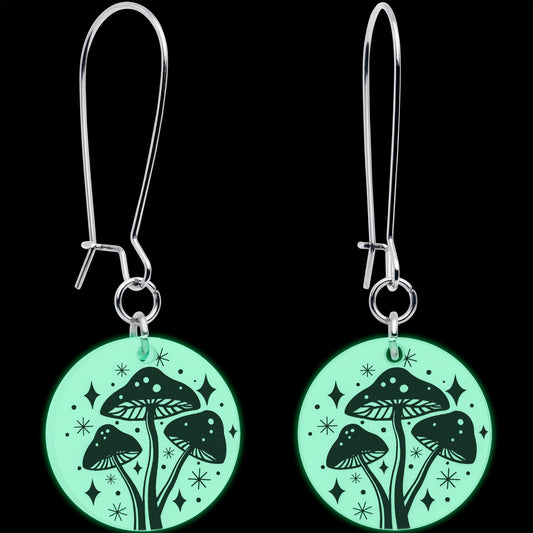 Glow in the Dark Mystic Mushroom Dangle Earrings by Onyx O - - EARRINGS Dangle