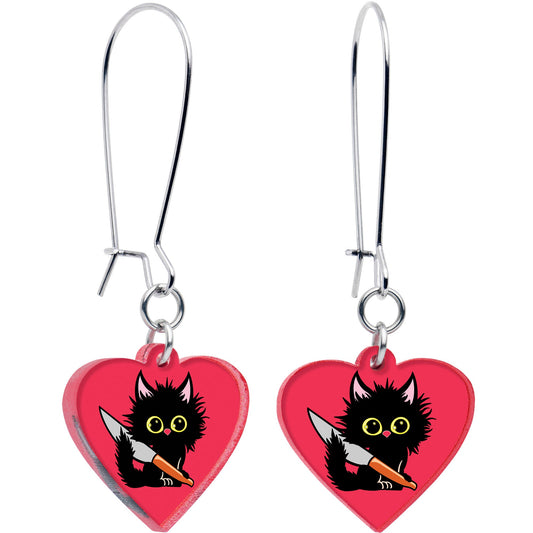Heart Staby Cat Dangle Earrings by Onyx O - - EARRINGS Dangle