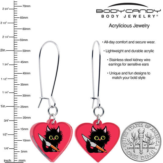 Heart Staby Cat Dangle Earrings by Onyx O - - EARRINGS Dangle