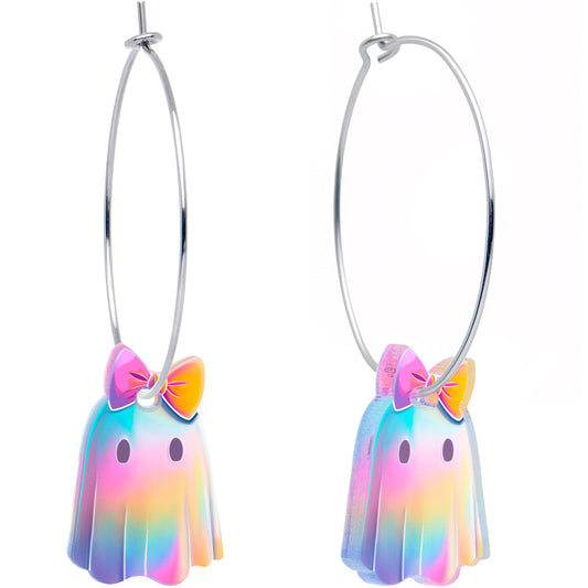 Iridescent Ghost Girl Hoop Earrings by Onyx O - - EARRINGS Hoop