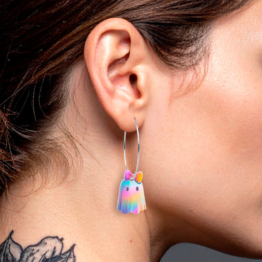 Iridescent Ghost Girl Hoop Earrings by Onyx O - - EARRINGS Hoop