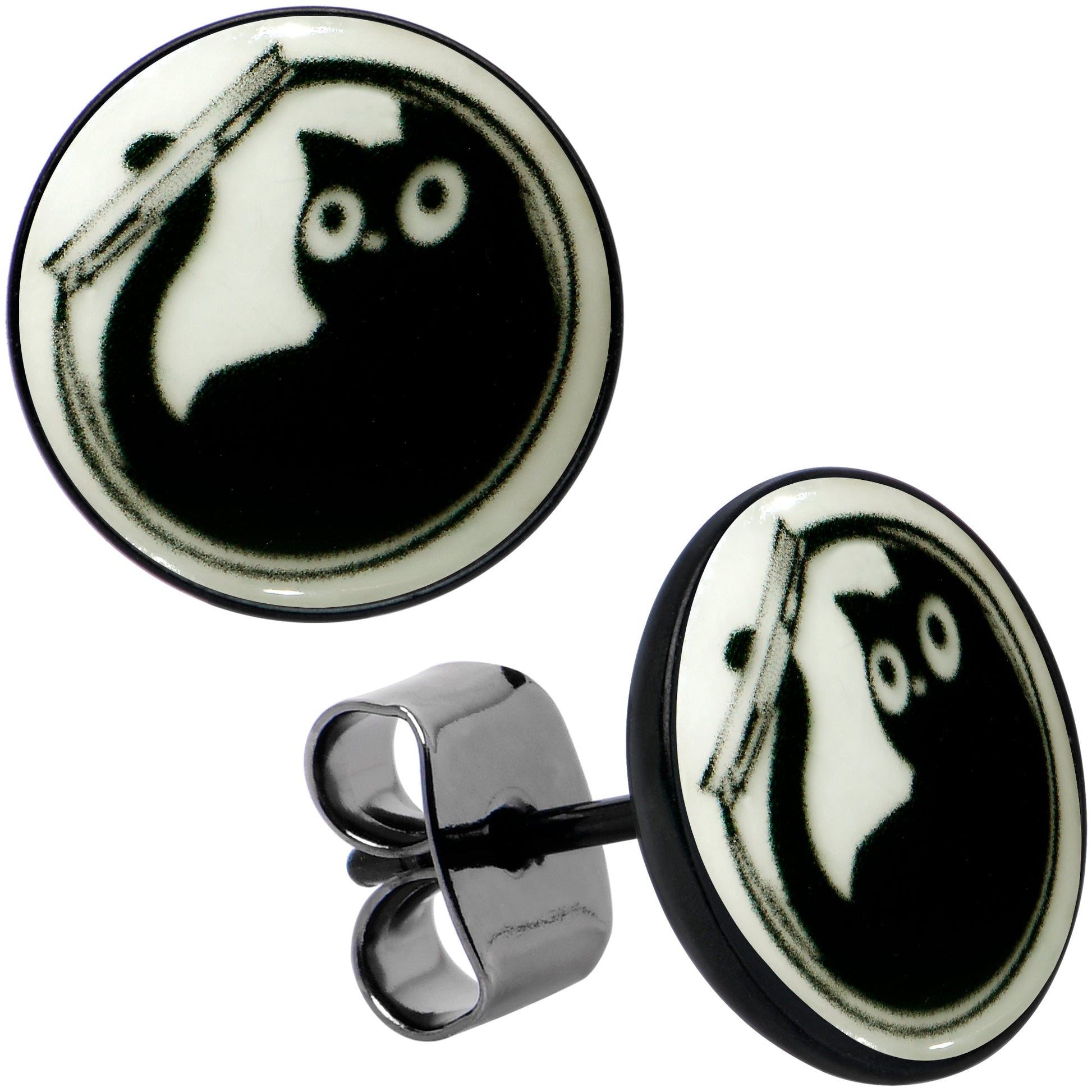 Fishbowl Kitty Cat Glow in the Dark Stud Earrings by Onyx O - - EARRINGS Stud