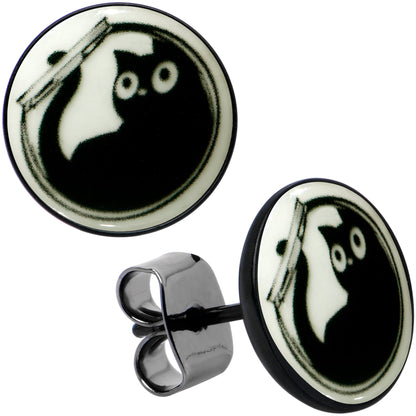 Fishbowl Kitty Cat Glow in the Dark Stud Earrings by Onyx O - - EARRINGS Stud
