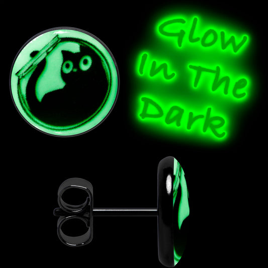 Fishbowl Kitty Cat Glow in the Dark Stud Earrings by Onyx O - - EARRINGS Stud