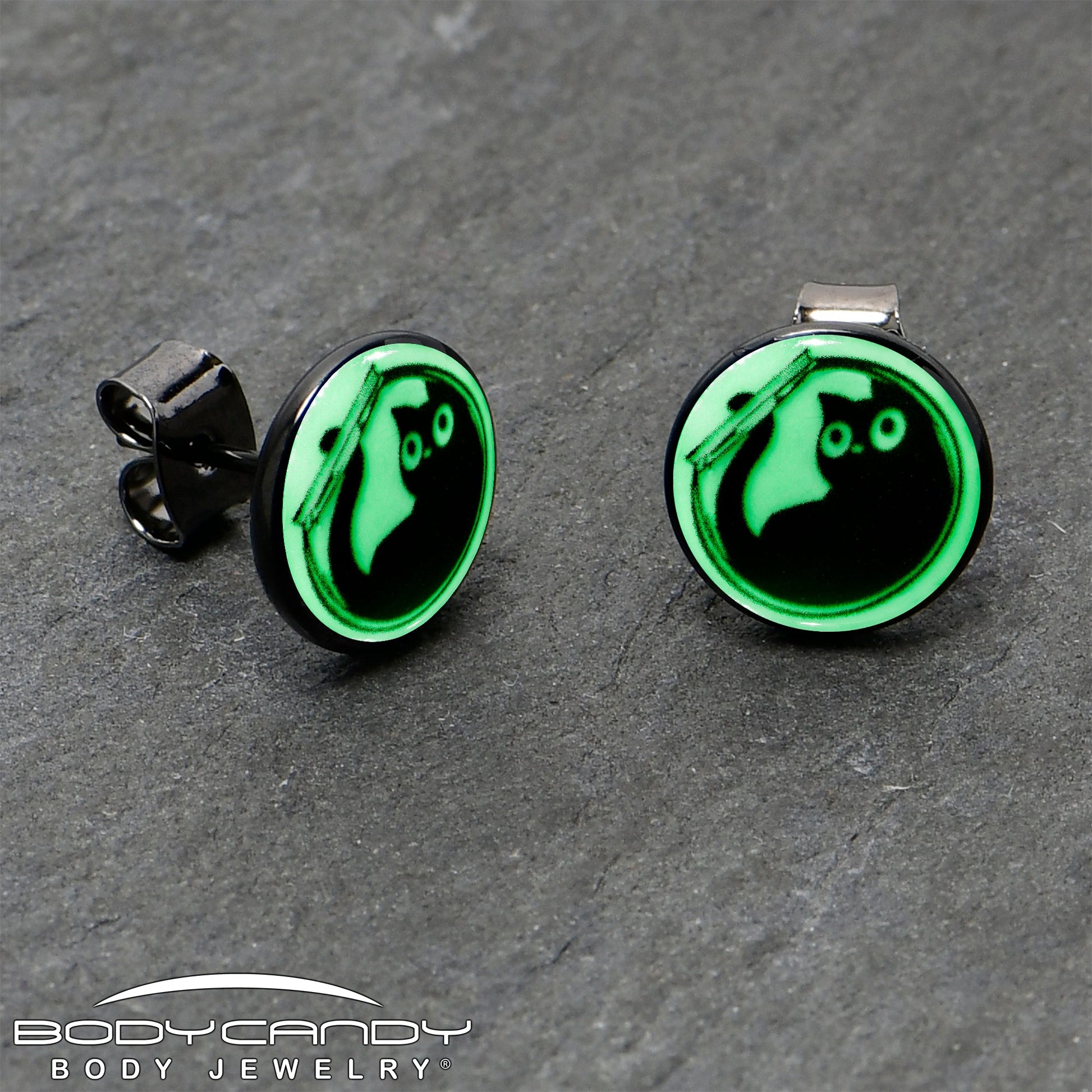 Fishbowl Kitty Cat Glow in the Dark Stud Earrings by Onyx O - - EARRINGS Stud