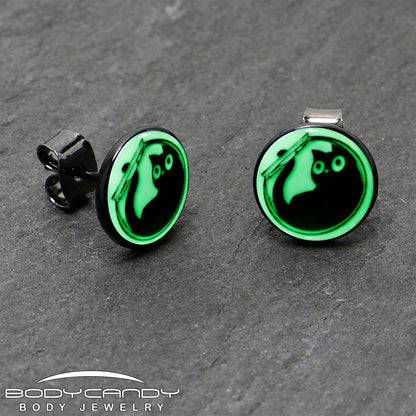 Fishbowl Kitty Cat Glow in the Dark Stud Earrings by Onyx O - - EARRINGS Stud