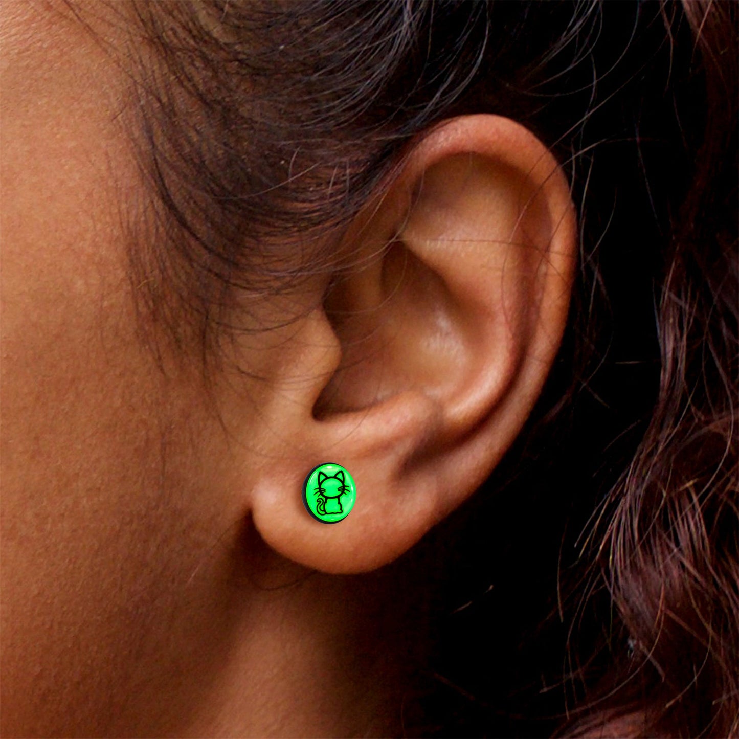 Black Anodized Kitty Cat Glow in the Dark Stud Earrings by Onyx O - - EARRINGS Stud