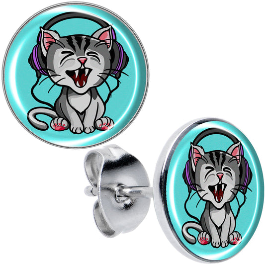 Heavy Metal Kitty Cat Stud Earrings by Onyx O - - EARRINGS Stud
