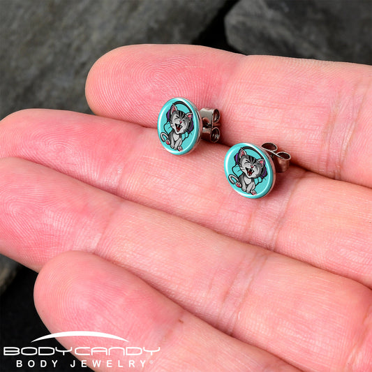 Heavy Metal Kitty Cat Stud Earrings by Onyx O - - EARRINGS Stud