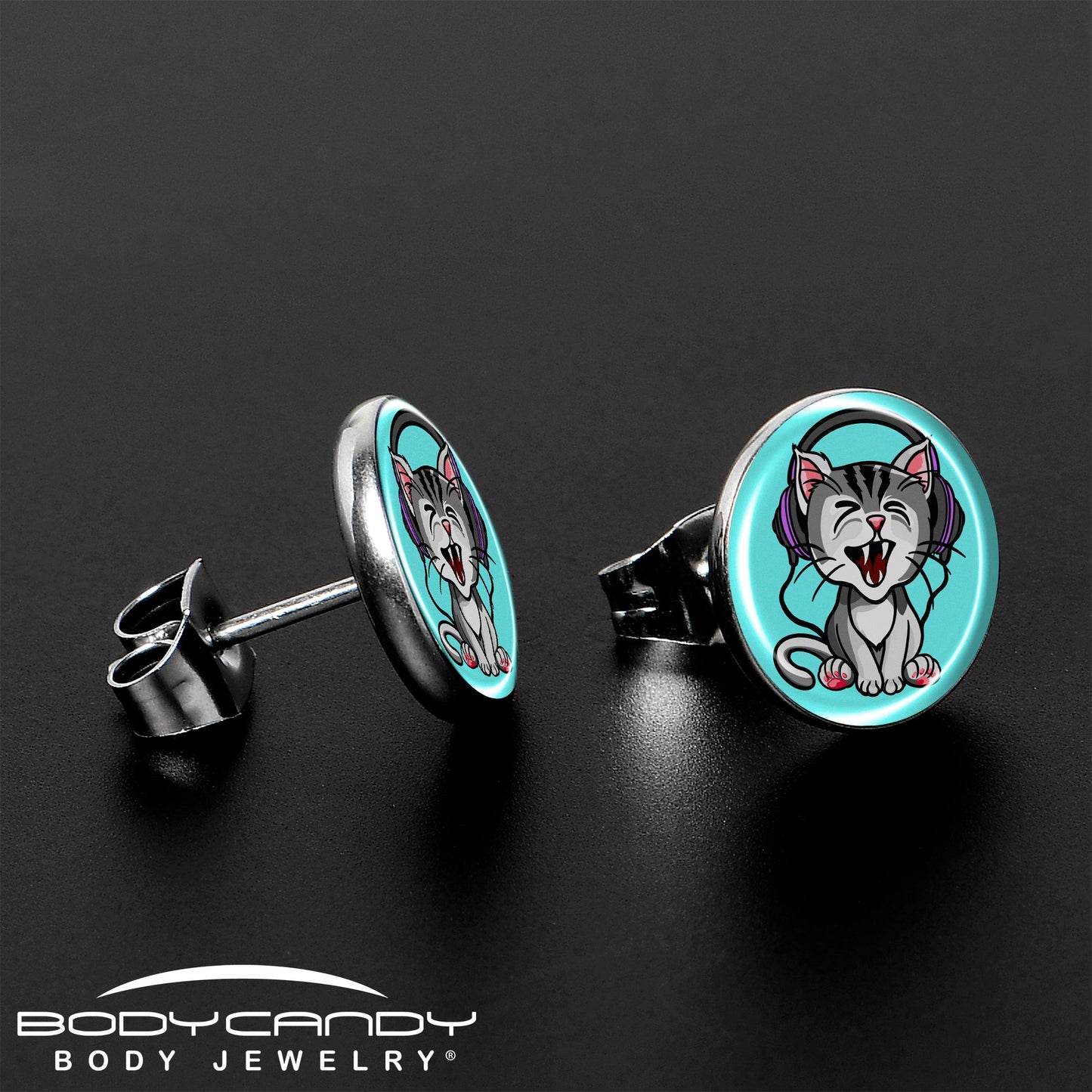 Heavy Metal Kitty Cat Stud Earrings by Onyx O - - EARRINGS Stud