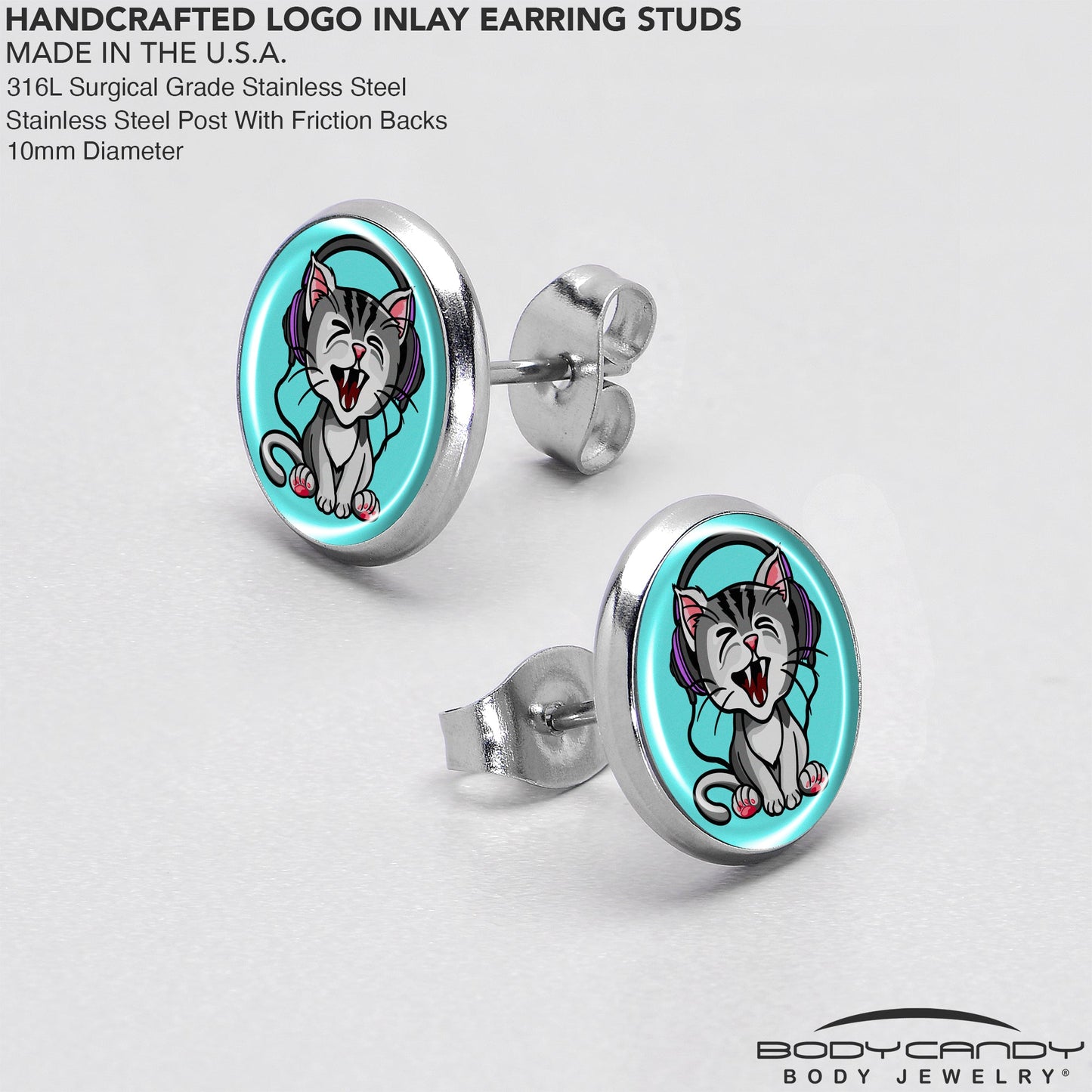 Heavy Metal Kitty Cat Stud Earrings by Onyx O - - EARRINGS Stud