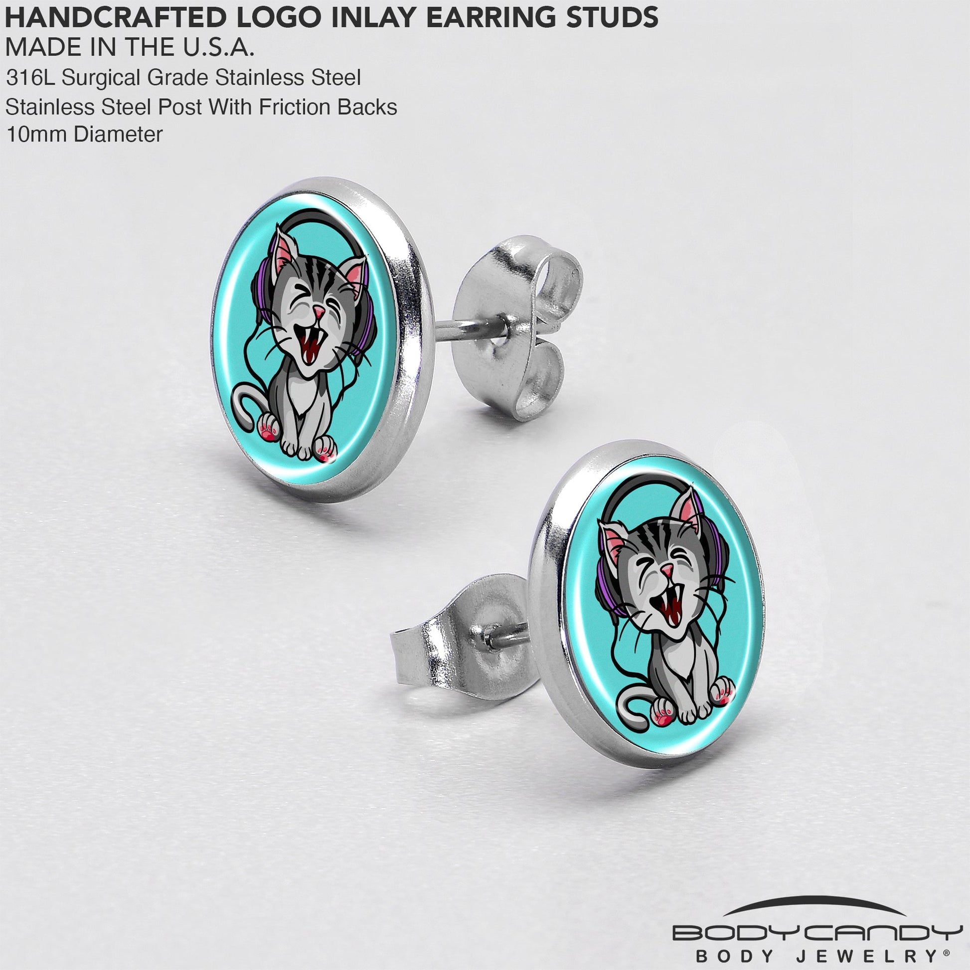Heavy Metal Kitty Cat Stud Earrings by Onyx O - - EARRINGS Stud