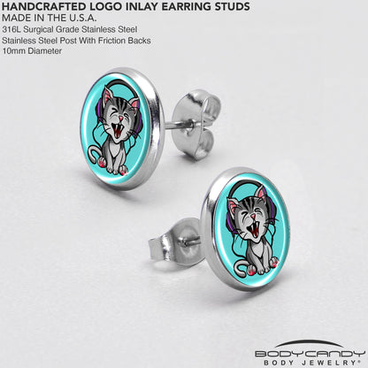 Heavy Metal Kitty Cat Stud Earrings by Onyx O - - EARRINGS Stud